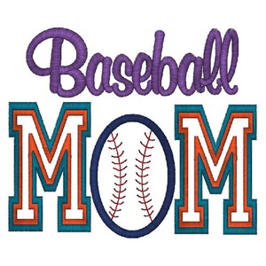 Applique Baseball Mom Machine Embroidery Design 4 Sizes, Instant Download image 1