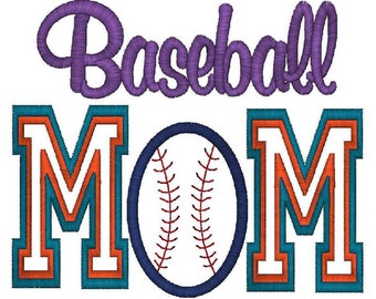 Applique Baseball Mom Machine Embroidery Design 4 Sizes, Instant Download