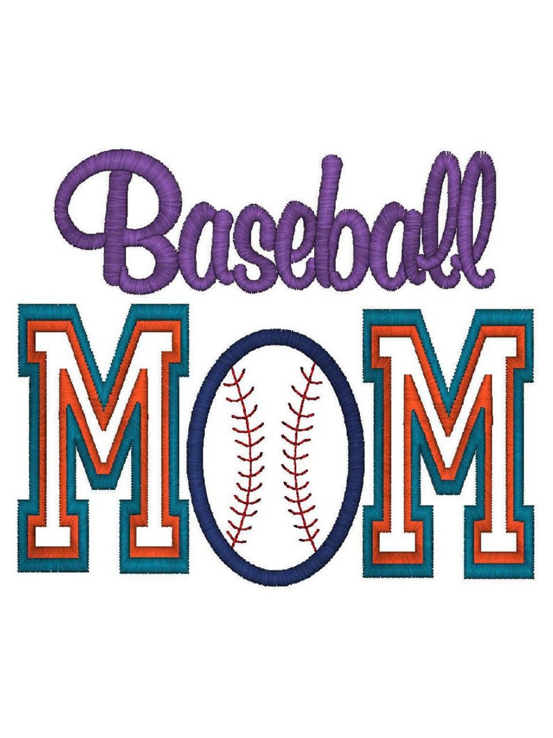 Applique Baseball Mom Machine Embroidery Design 4 Sizes, Instant Download image 1