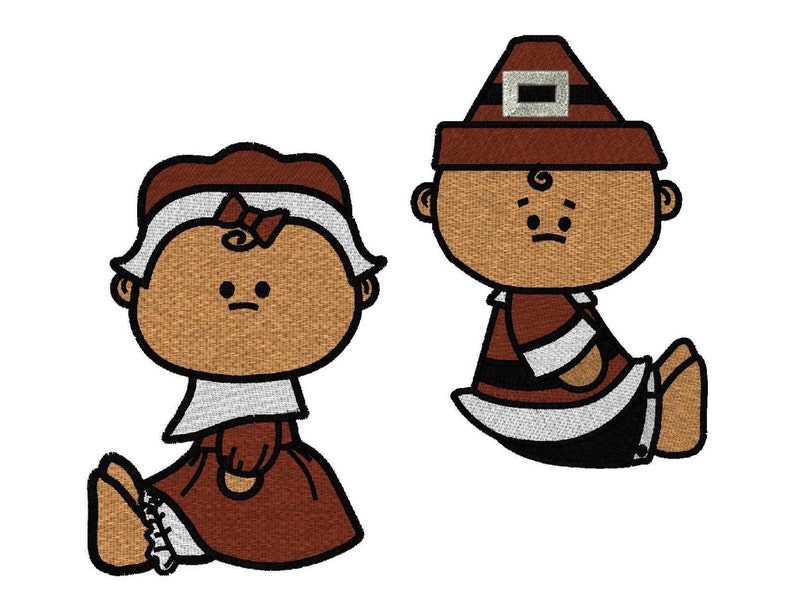 8 Designs, Boy & Girl Thanksgiving Pilgrims, 2 Text Designs, 8 Total Design Files image 1