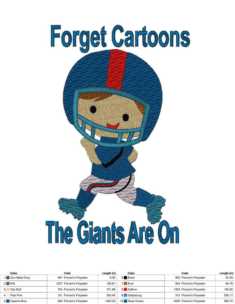 Forget Cartoons, The Giants Are On , Football Player 6 Szs., Instant Download image 4