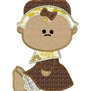 Applique Female Thanksgiving Pilgrim 6 Sizes, 2 Text Designs Instant Download image 1