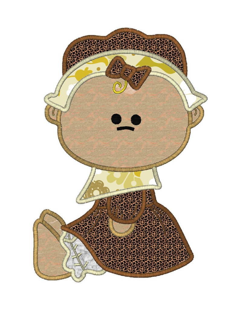 Applique Female Thanksgiving Pilgrim 6 Sizes, 2 Text Designs Instant Download image 1