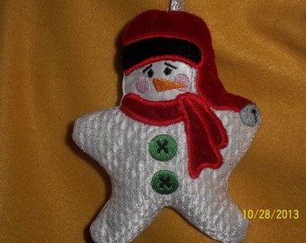 In The Hoop Star Shaped Snowman Christmas Ornament, Machine Embroidery Design