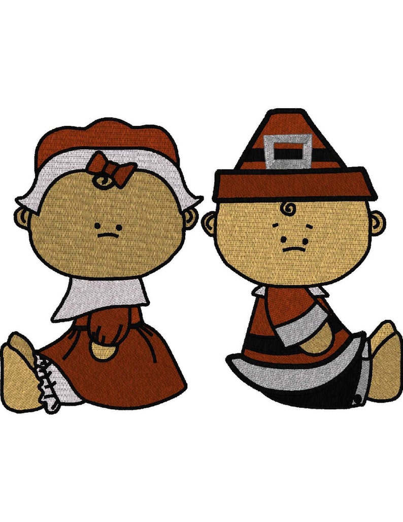 8 Designs, Boy & Girl Thanksgiving Pilgrims, 2 Text Designs, 8 Total Design Files image 4