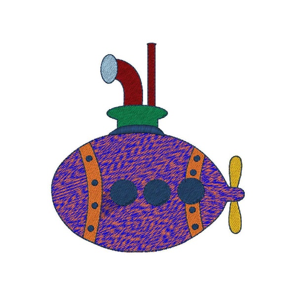 Filled Submarine in 5 sizes, Perfect Child's Embroidery Design