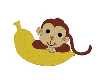 Singe 6 Tailles avec la conception de broderie de machine de banane