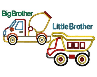 Big Brother & Little Brother Truck Applique Machine Embroidery Designs