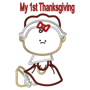 Applique Female Thanksgiving Pilgrim 6 Sizes, 2 Text Designs Instant Download image 3