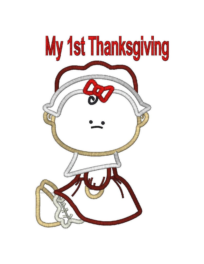 Applique Female Thanksgiving Pilgrim 6 Sizes, 2 Text Designs Instant Download image 3