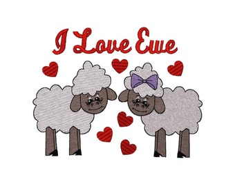 I Love Ewe, Machine Embroidery Design