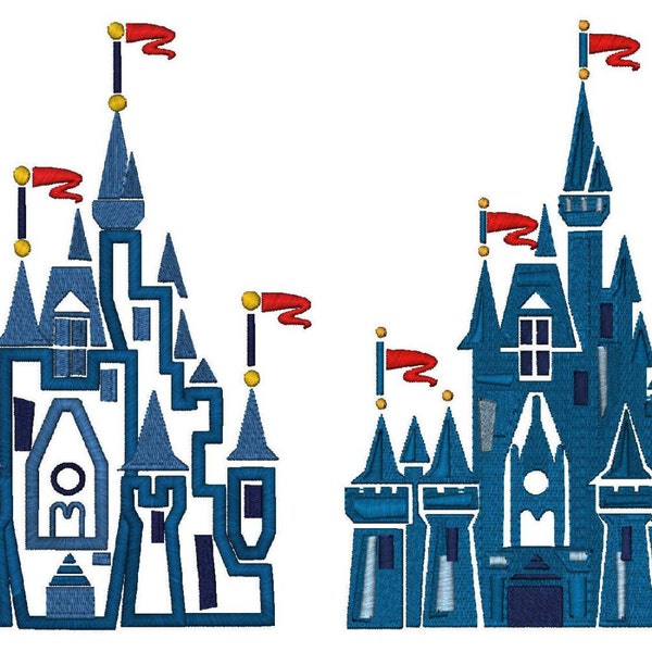 Filled & Applique Castle, 3 Sizes,  6 Files, Instant Download, Machine Embroidery Design