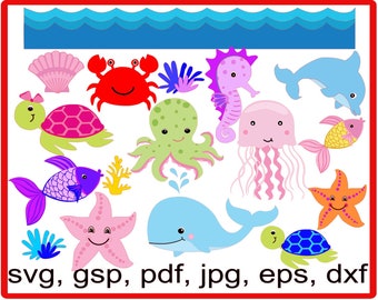 SVG Under The Sea Pack, svg, gsp, baleine, poulpe, poisson, dauphin