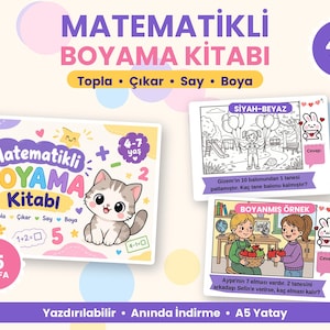 Matematikli Boyama Kitabı, 4-7 Yaş Okul Öncesi Etkinlik, Toplama Çıkarma Sayma, Yazdırılabilir PDF, 15 Sayfa