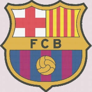 FC Barcelonas logotyp korsstygnsmönster, spansk fotbollsklubb PDF, broderimönster för fotbollslag