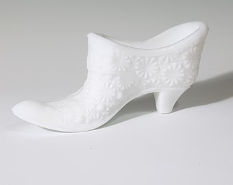 Milk Glass Daisy and Button shoe matchstick holder
