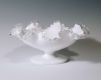 Fenton Silver Crest Milk Glass ruffled footed dish candy dish centerpiece