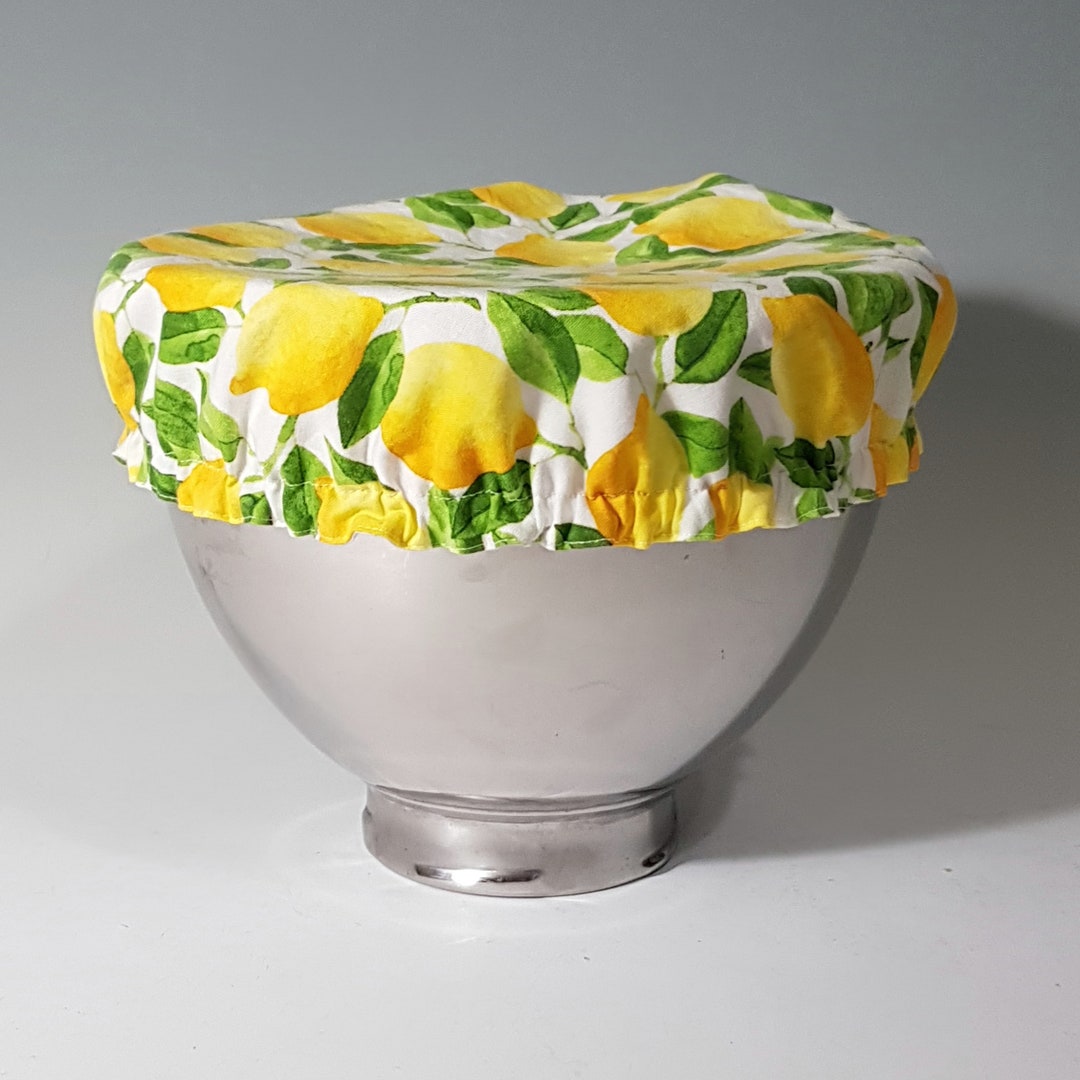 Reusable Bowl Cover Stand Mixer Yellow Lemons and Greens on White 100 Cotton 9 to 10 Inch Bowl