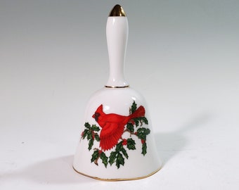 Lefton Christmas bell with Cardinal and Holly
