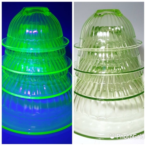 Federal Glass Nesting shops Mixing Bowl set, green uranium glass, excellent Set of 4