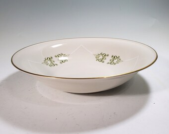 Vintage Mikasa Barclay Square covered serving bowl Ivory China and green scroll design gold trim