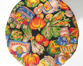 CLEARANCE Reusable bowl cover stand mixer harvest autumn vegetables black  9 to 10 inch bowl reversible unbleached cotton Kitchen Aid