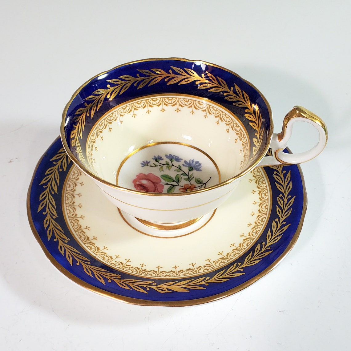 Aynsley Cup and Saucer Pattern 7739 Royal Cobalt Blue Floral Etsy