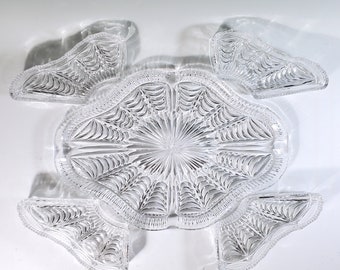 Czech glass relish set with tray, Rosice