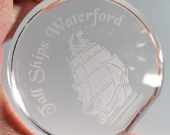 Tall Ships Waterford display paperweight engraved sailing ship