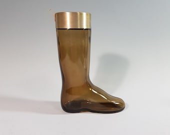 Smokey amber glass english riding boot bottle, decanter, cologne or aftershave Avon bottle