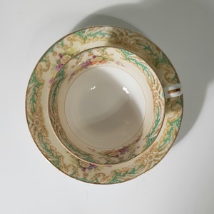 Tea Cup and Saucer vintage Fuji Occupied Japan cream and green with flowers