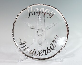 25th silver anniversary tidbit 3 legged glass dish