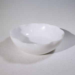 Milk glass bowl scalloped edge unknown maker