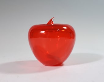 Brilliant orange glass apple vintage paperweight, excellent