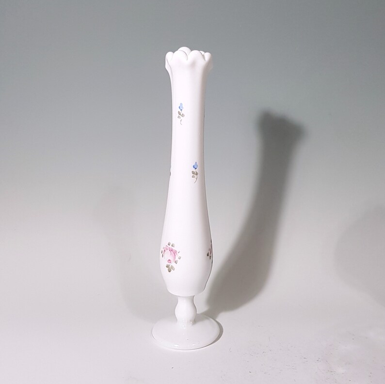 Fenton Milk Glass Bud Vase Hand Painted Roses Swung Glass Etsy