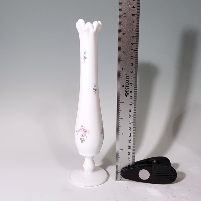 Fenton Milk Glass Bud Vase Hand Painted Roses Swung Glass Etsy