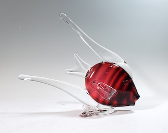 Art glass wine red angel fish, Crystal Clear, Czech Republic, blown glass, striped, labeled