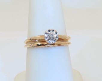 14k Vintage Diamond Bridal Set Gold Wedding Rings Natural Diamonds Bridal Sets Jewelry Engagement Wedding Matching Set Rings Size 6.75 R1802