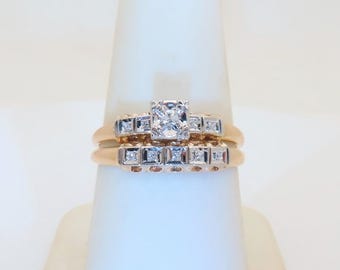14k Vintage Diamond Bridal Set Gold Wedding Rings Natural Diamonds Bridal Sets Jewelry Engagement Wedding Matching Set Rings Size 8.75 R1803