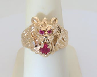 Executive Rings Mens Jewelry 14k Ruby Ring Lion Head Rubies Pinky Rings Gold Jewelry Mens July Birthstone Anniversary Size 9.5 .30ctw R1787