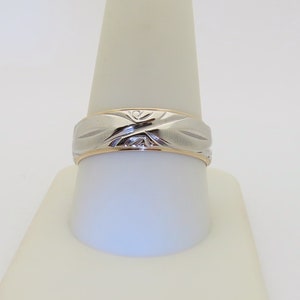 14k Antique Wedding Bands Solid White Gold Rings Jewelry Bridal Anniversary Gift Thumb Milgrain Embellished Yellow Edged 6mm Size 11 R373