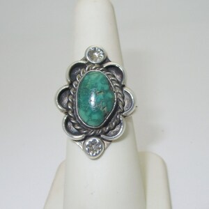 Vintage Native Americans Jewelry Green Turquoise Ring Womens Solid Sterling Silver Rings Art Festival Southwestern Pow Wow Size 6.5 SR023