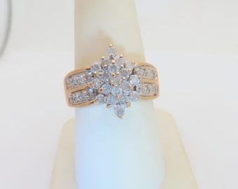 Antique Diamond Ring Solid Gold Cocktail Womens Statement Gift for Wife Anniversary Natural Diamond Jewelry .89ctw April 10K Size 8.25 R418