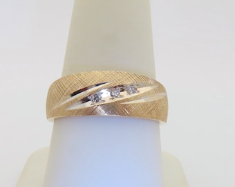 Anillo de bodas de diamantes para hombre, 3 piedras naturales, oro macizo de 14 k, ideal como regalo de aniversario para su esposo. Anillo de compromiso con diamantes de 7,5 mm, talla 9 R234.