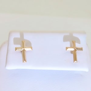 Cross Earrings Studs Childrens Gold Cross Solid Gold Christian Earrings Pierced Cross Gifts Jewelry Catechism Spiritual Baptism 10k E308