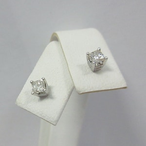 Earrings Stud White Gold Natural Diamond Princess Studs .30 ctw 14K Solid Pierced E169