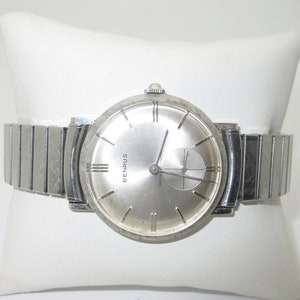 Vintage Benrus White Gold Watch Mens Brushed 10K White Brushed Rolled Gold Wind Up Original Band 8&quot; Working W021