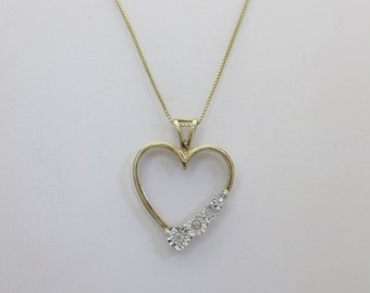 Diamond Heart Necklace 14k Natural Diamond Solid Gold Necklace 18" Anniversary Valentines Day Gift Love N181