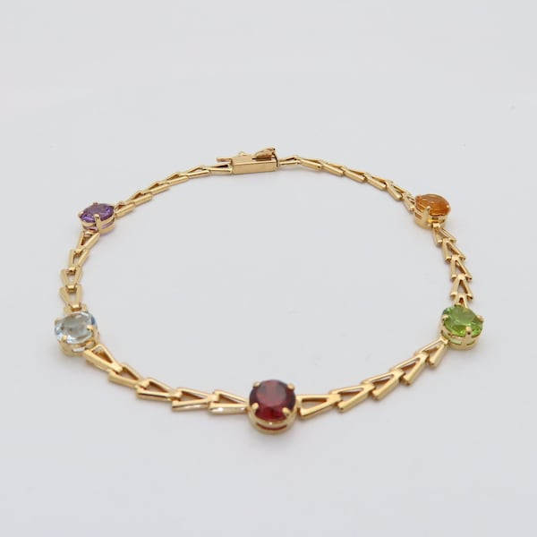 Gemstone Bracelet 14k Solid Gold Womens Multicolor Jewelry Rainbow Multi Stone Gifts Girlfriend Wife Daughter Partner 2.25ctw Size 7 B170