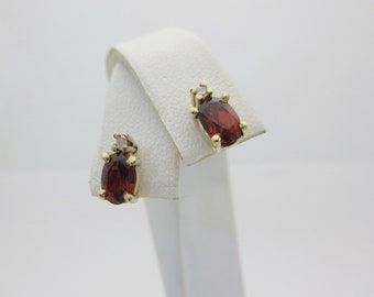 14k Garnet Diamond Pierced Earrings Studs Solid Gold 1.08ctw January Birthstone E213